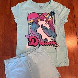 Childrens Place Girls Short Set Psychedelic Unicorn Top Cartwheel Shorts NEW M